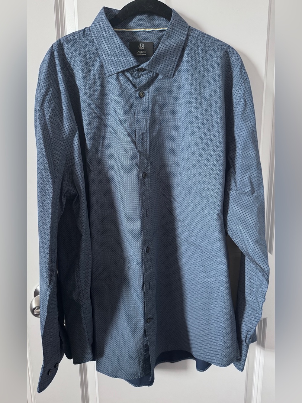 Bugatti Men's Blue Micro-Pattern Dress Shirt-XXL- 45/46